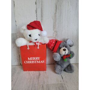 Vintage Xmas plush bears home decor hat figure set mini